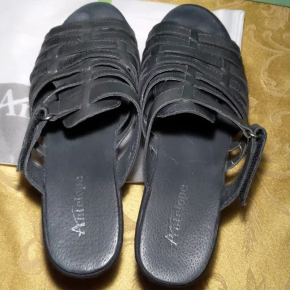 Antelope black leather wedge sandals - Picture 5 of 11